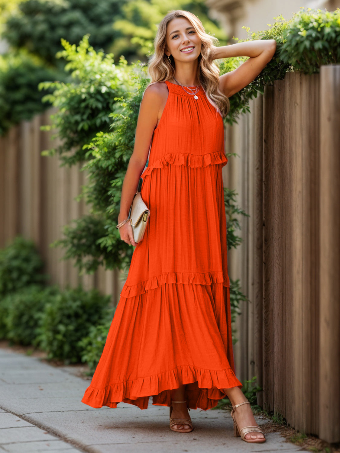 Ruffled Sleeveless Tiered Maxi Dress with Pockets (Copy)