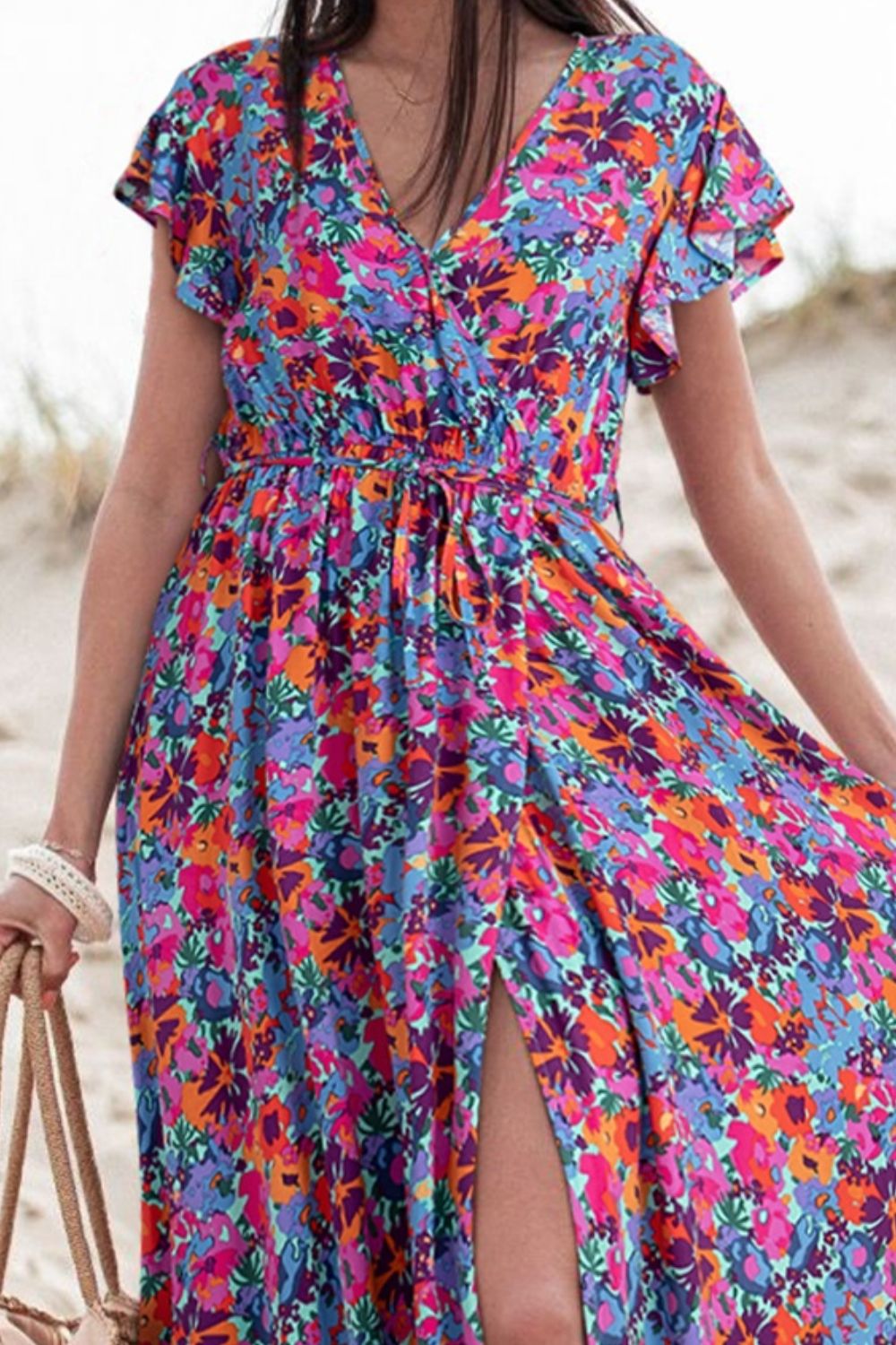 Barcelona Slit Printed Cap Sleeve Maxi Dress (Copy)
