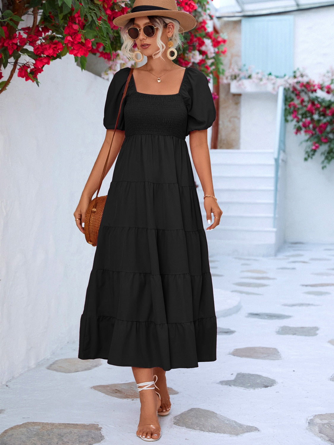 Anita Tiered Smocked Short Sleeve Dress (Copy)