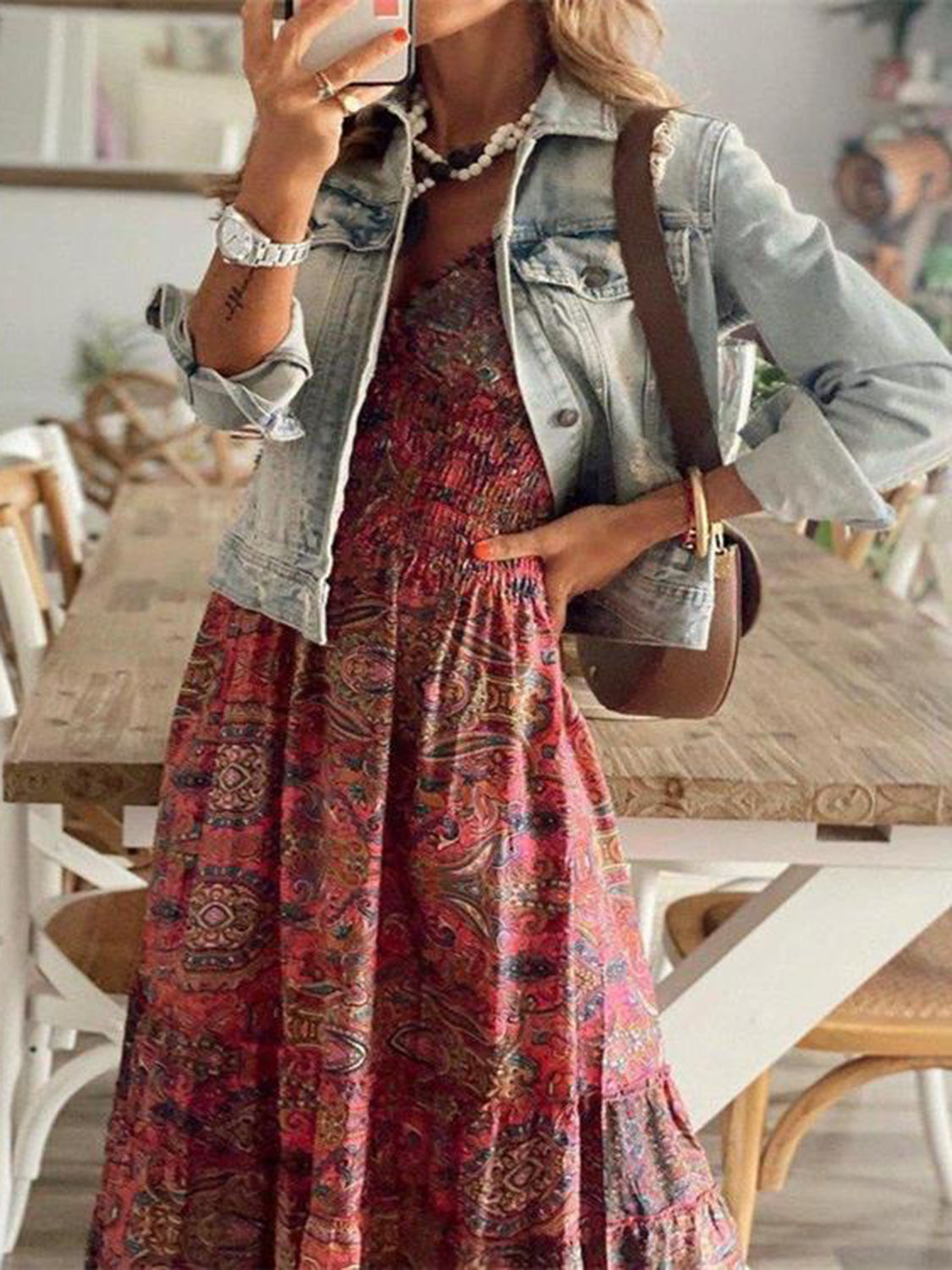 Lisbon Smocked Printed V-Neck Short Sleeve Dress (Copy)