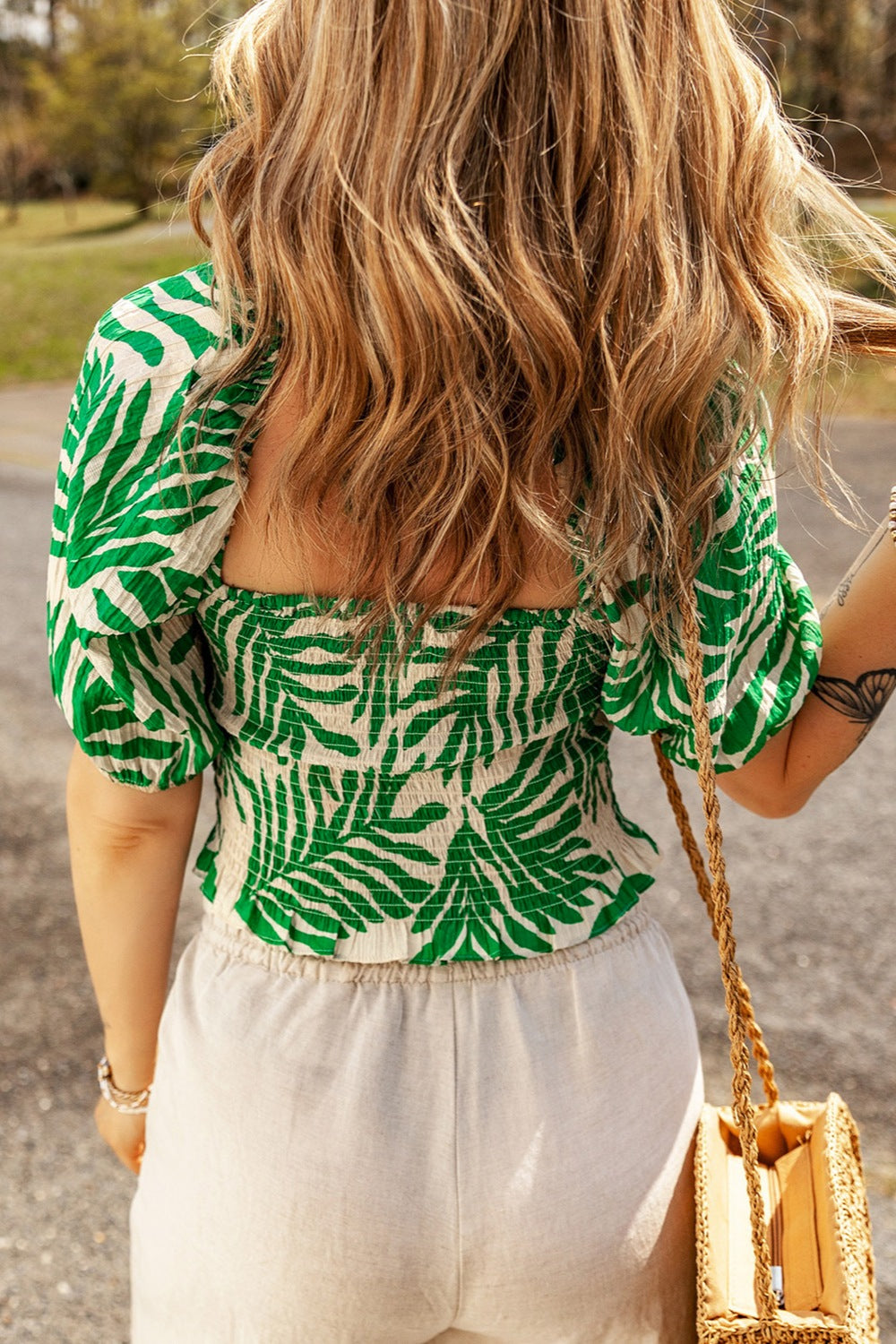 Chasing Waterfalls Smocked Printed Short Sleeve Blouse
