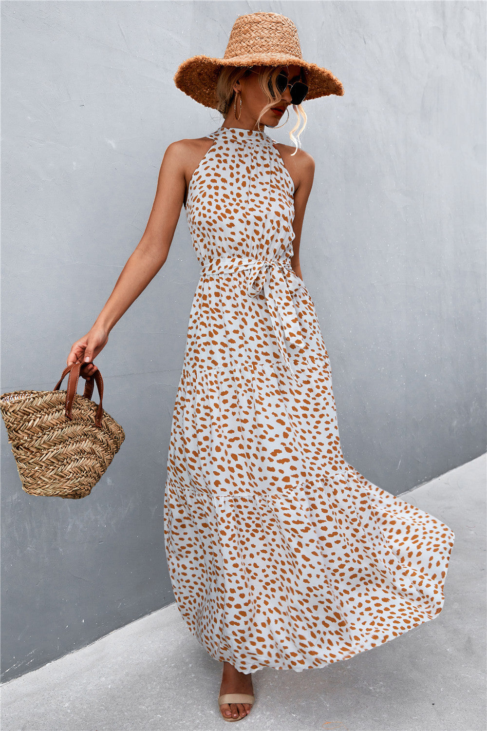 Logan Printed Sleeveless Tie Waist Maxi Dress (Copy)