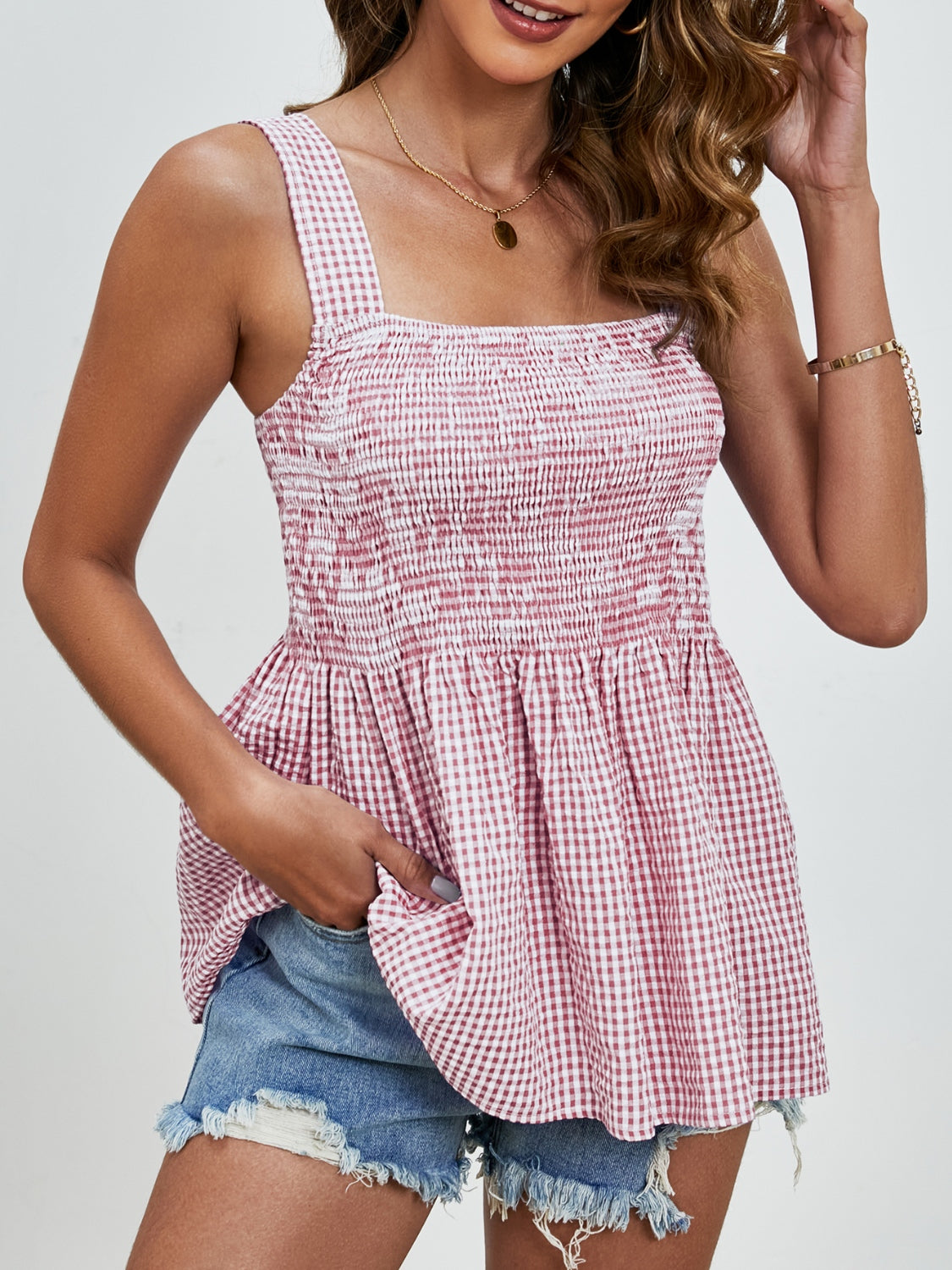 Smocked Plaid Square Neck Tank (Copy)