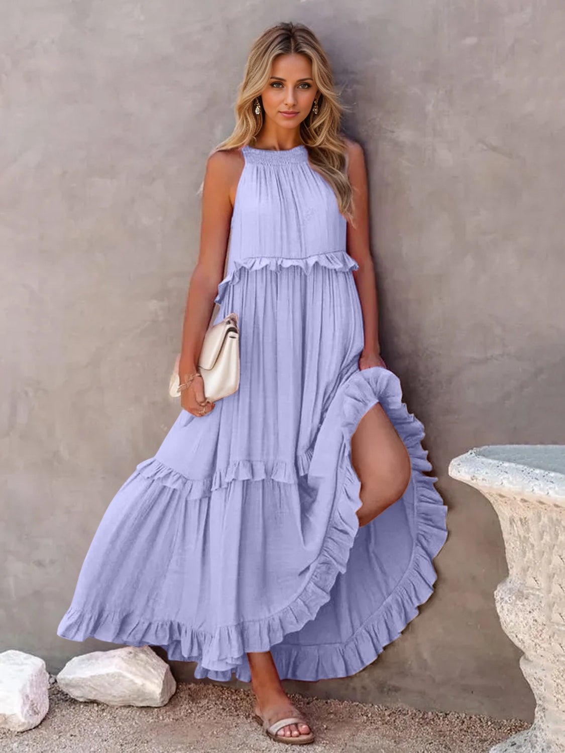 Ruffled Sleeveless Tiered Maxi Dress with Pockets (Copy)