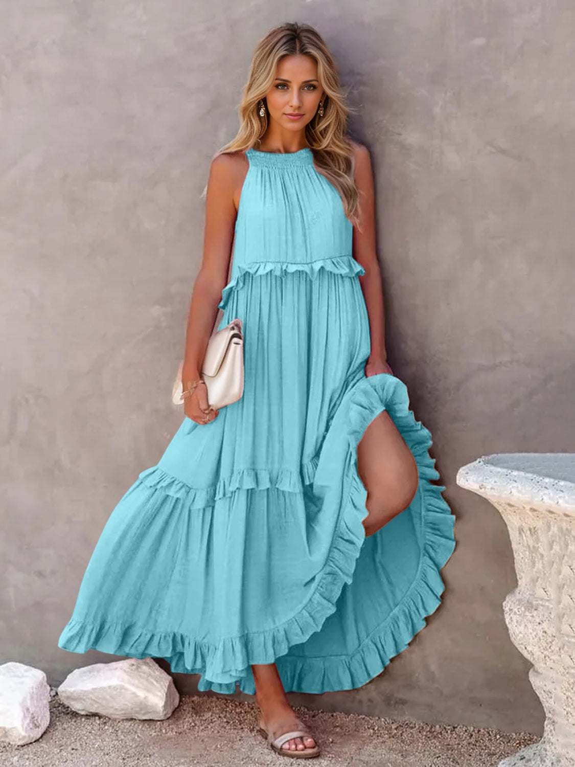 Ruffled Sleeveless Tiered Maxi Dress with Pockets (Copy)
