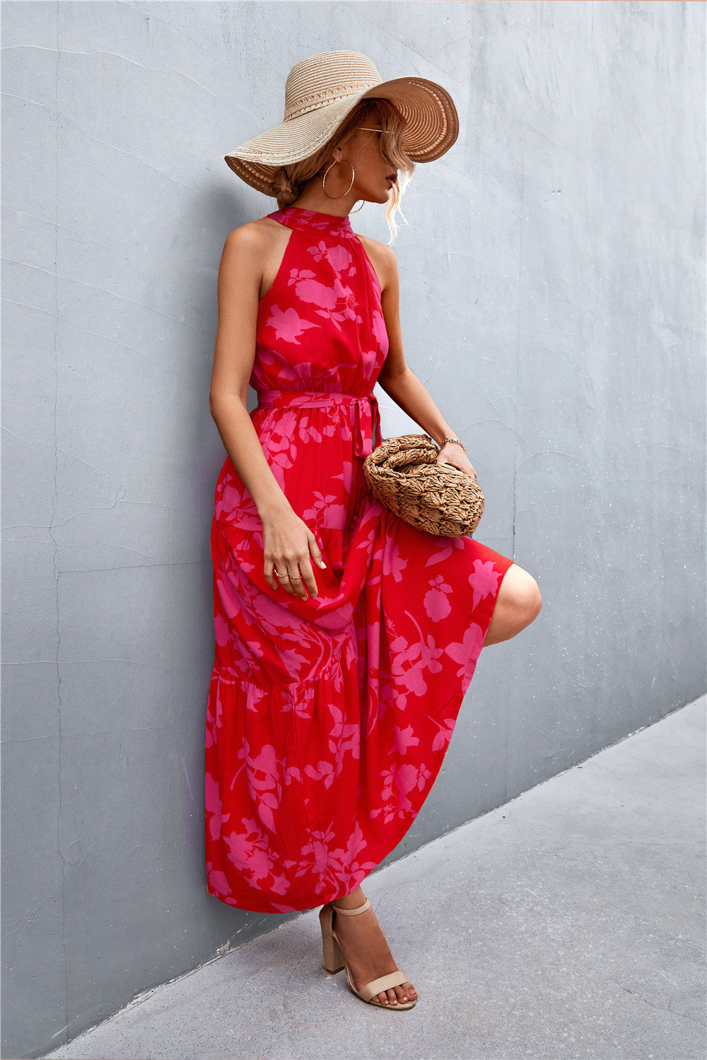 Logan Printed Sleeveless Tie Waist Maxi Dress (Copy)