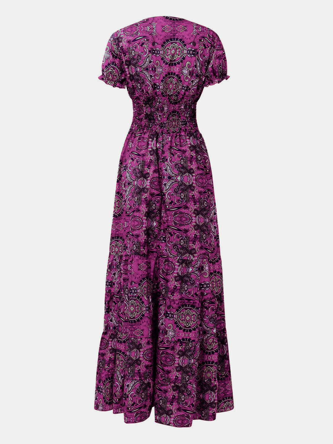 Lisbon Smocked Printed V-Neck Short Sleeve Dress (Copy)