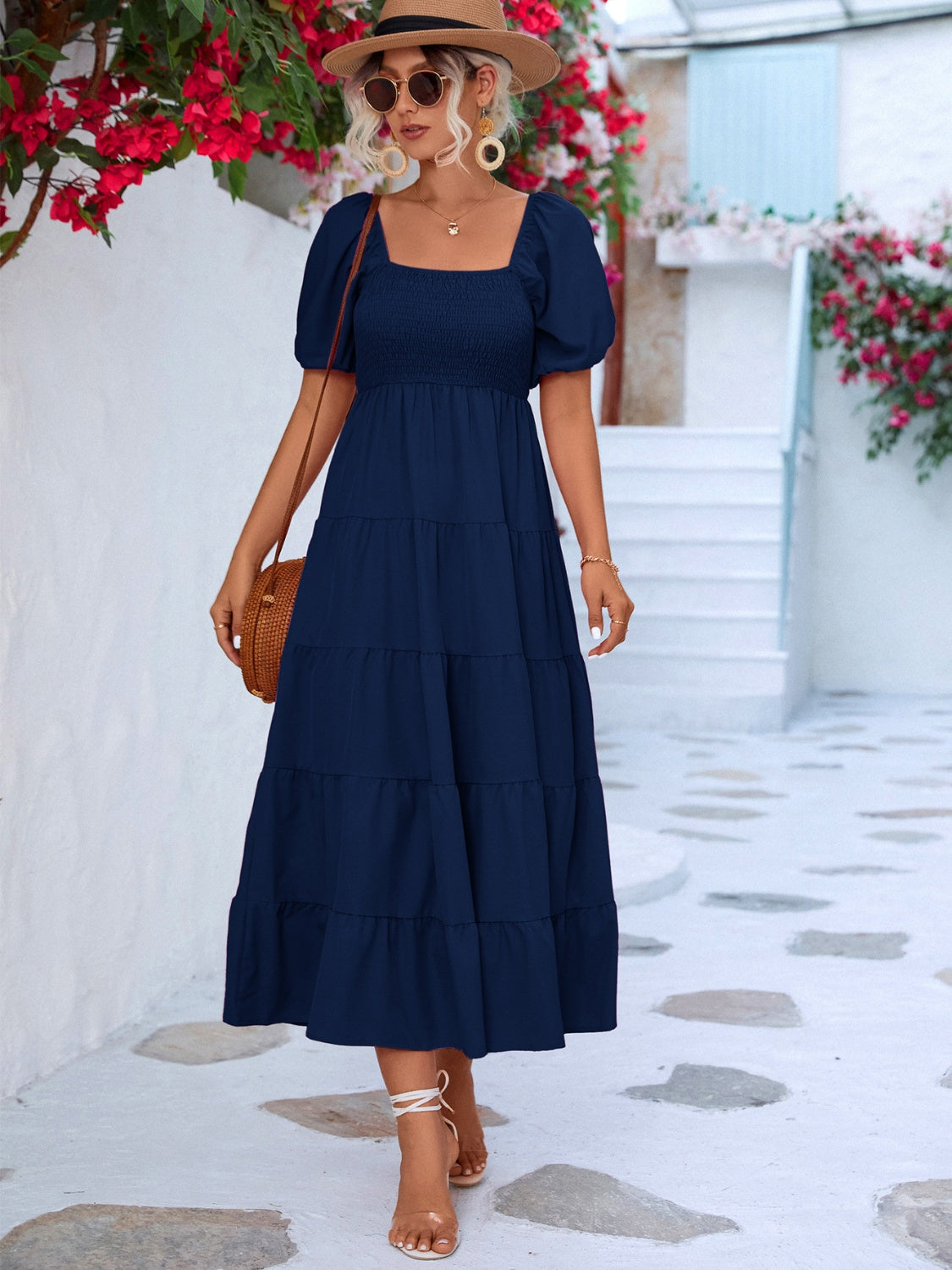 Anita Tiered Smocked Short Sleeve Dress (Copy)