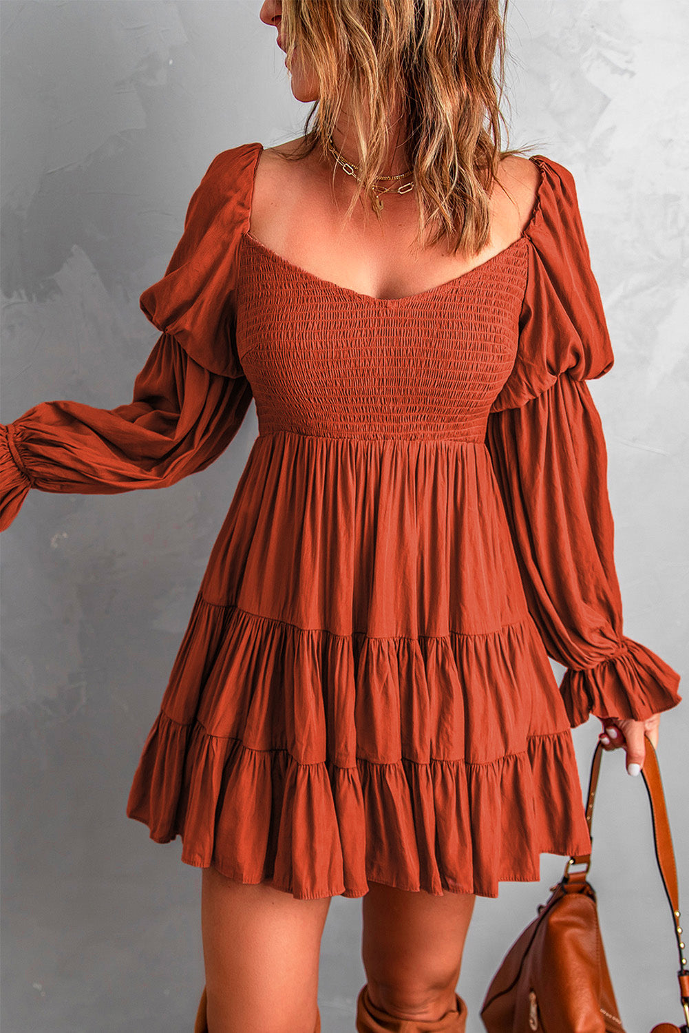 Bliss Smocked Off-Shoulder Tiered Mini Dress (Copy)
