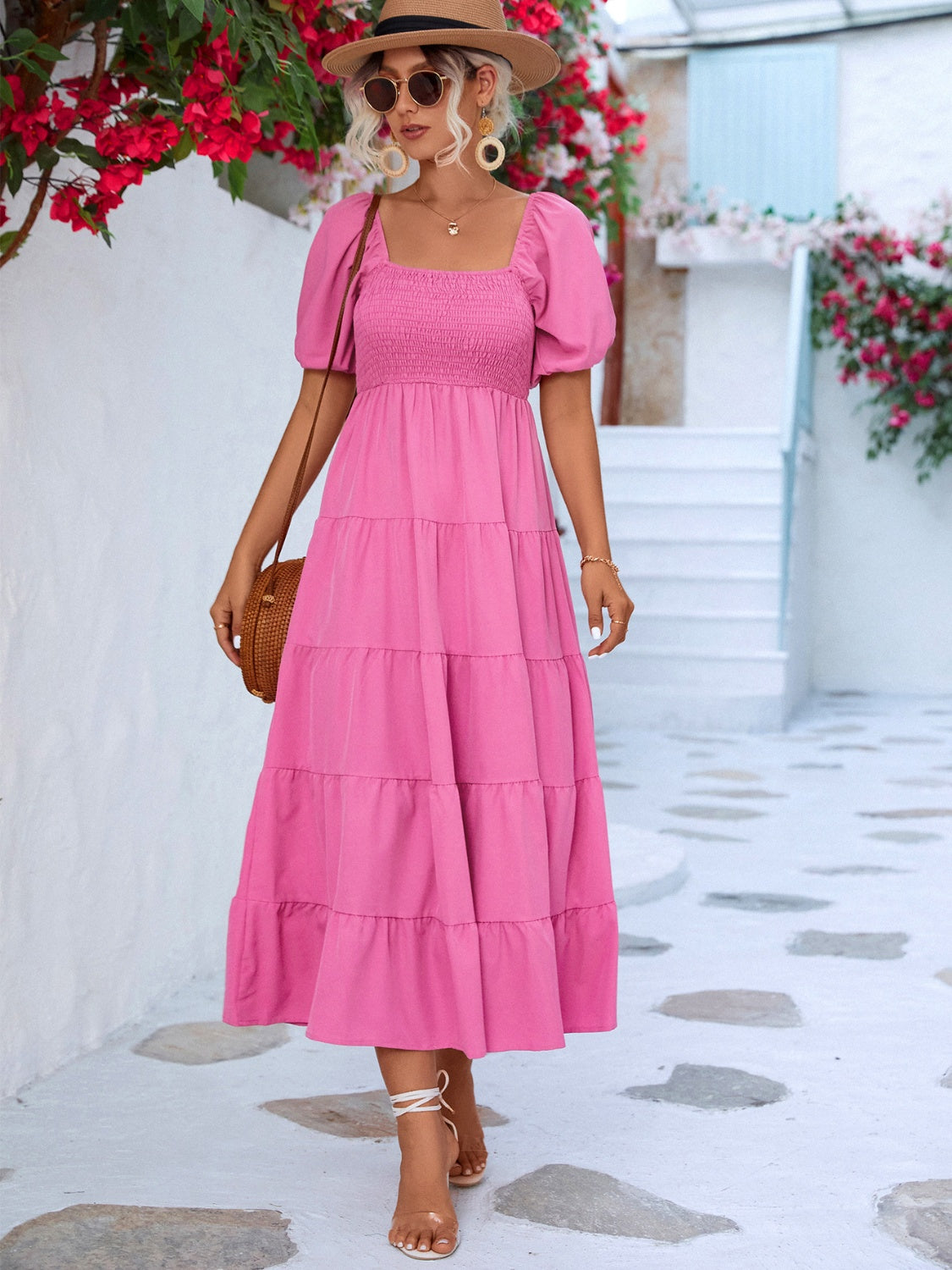Anita Tiered Smocked Short Sleeve Dress (Copy)