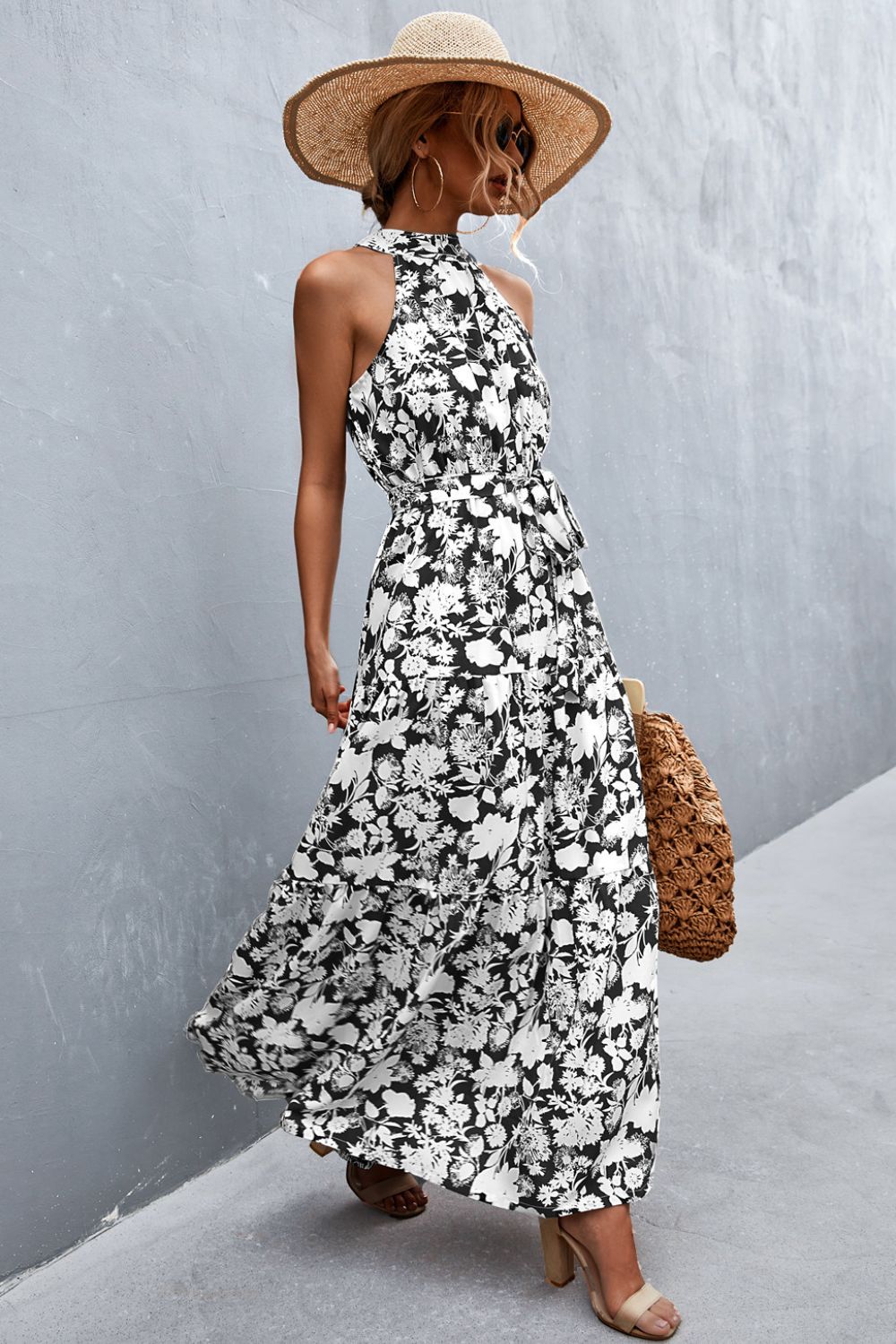 Logan Printed Sleeveless Tie Waist Maxi Dress (Copy)