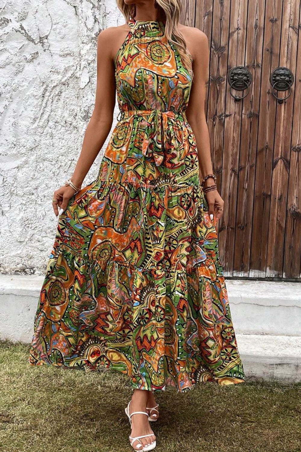 Bacha Tied Floral Sleeveless Dress (Copy)