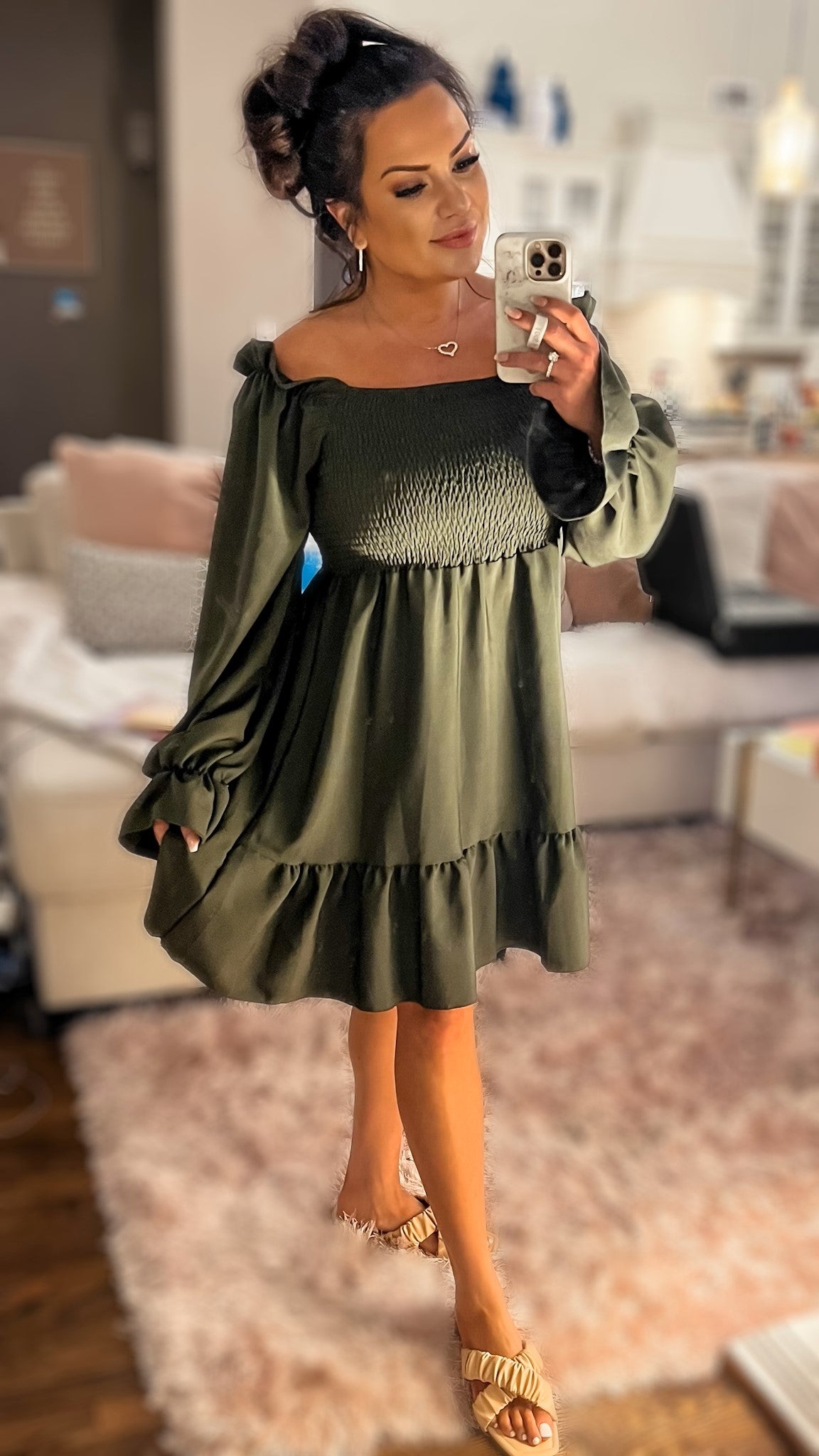 Hilary Smocked Flounce Sleeve Square Neck Dress (Copy)
