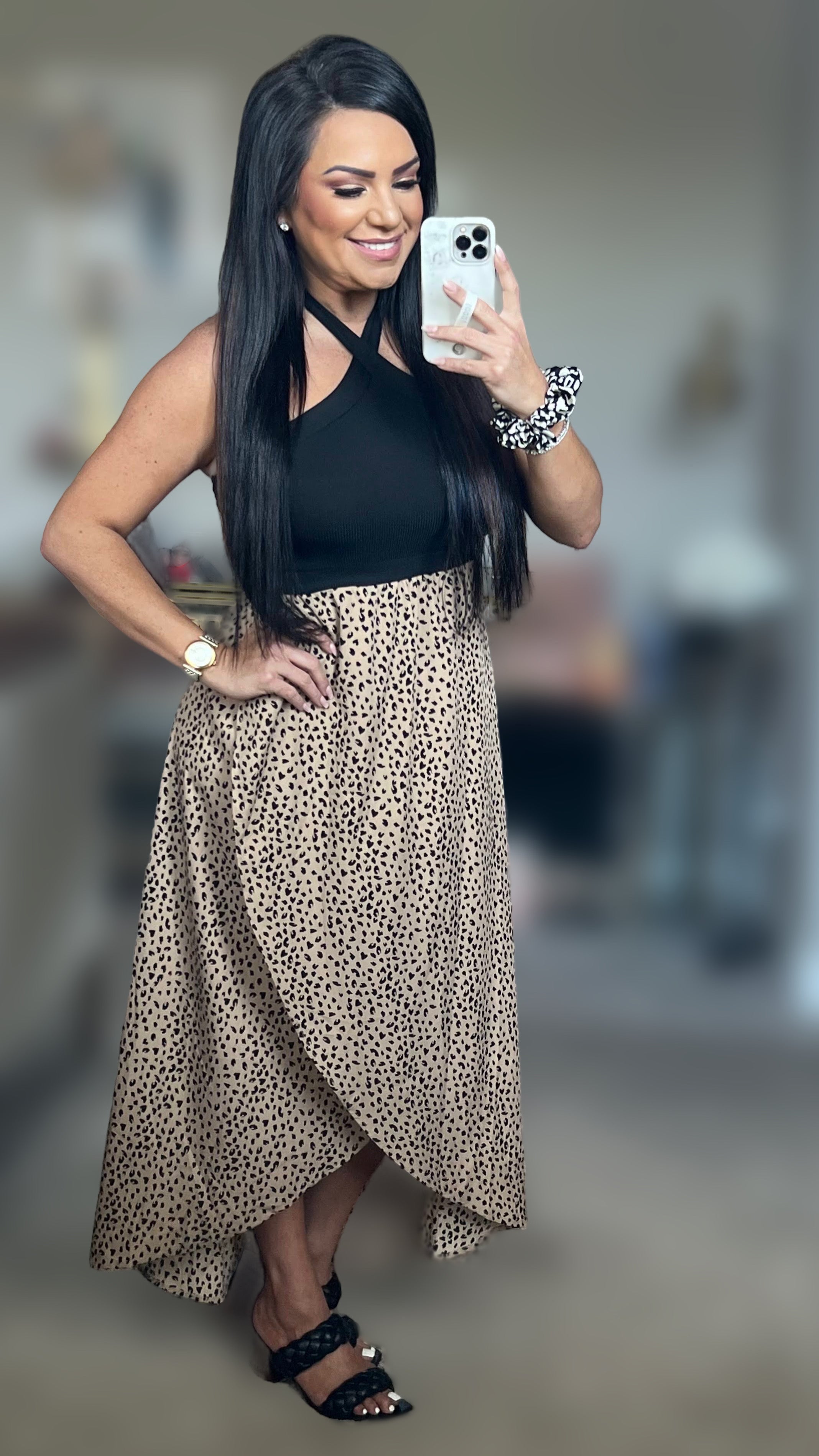 Nyaa Leopard Two-Tone Halter Neck Split Dress (Copy)