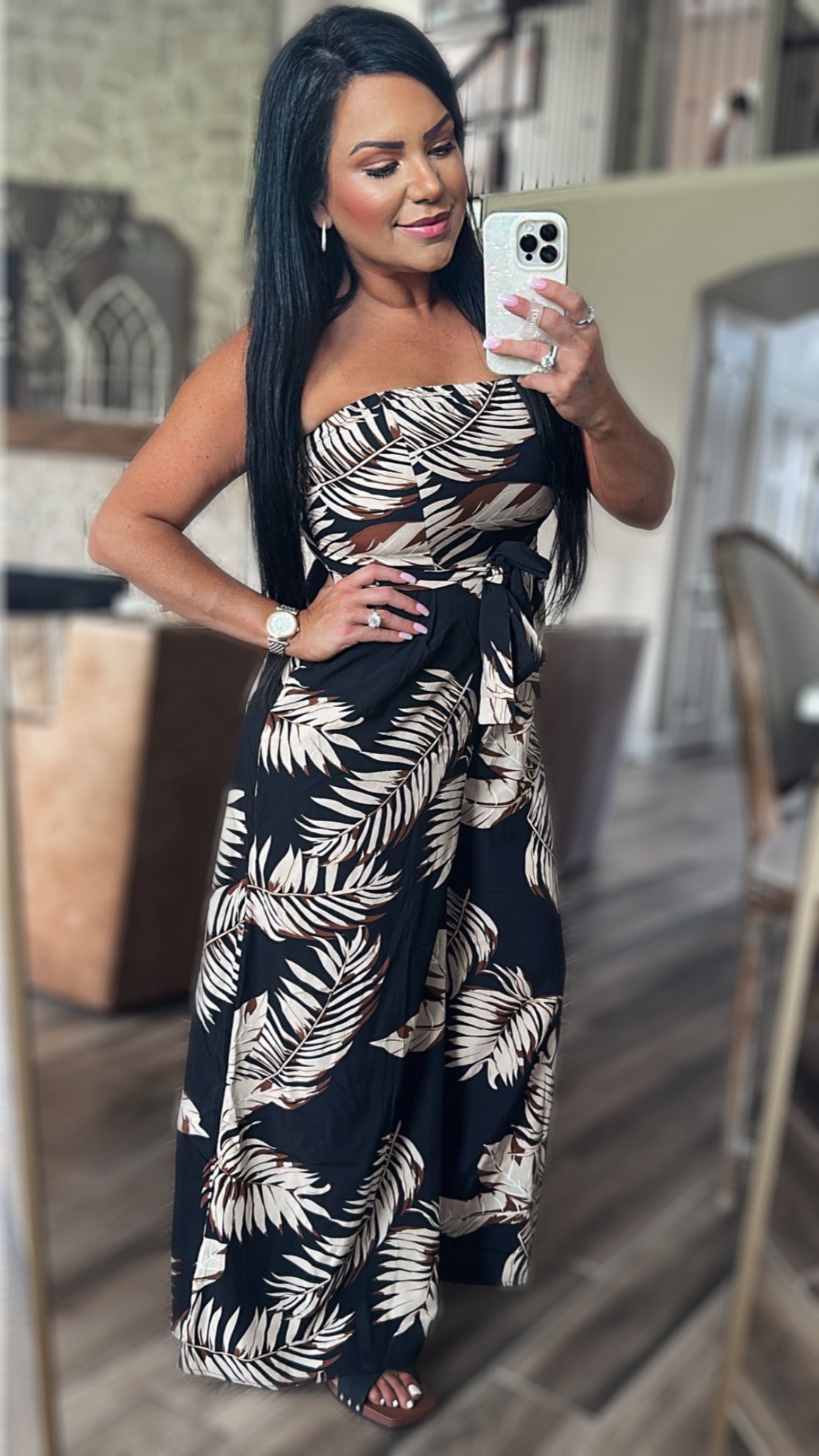 Safari Printed Strapless Wide Leg Jumpsuit with Pockets (Copy)