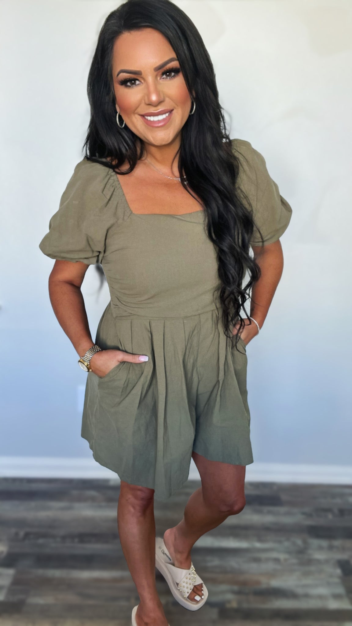 Charla Square Neck Short Sleeve Smocked Romper (Copy)