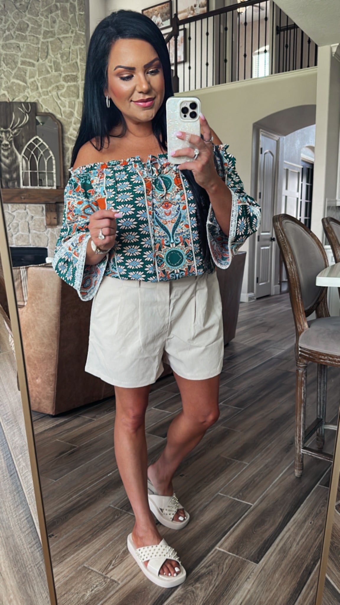 Festival Printed Frill Trim Off-Shoulder Blouse (Copy)