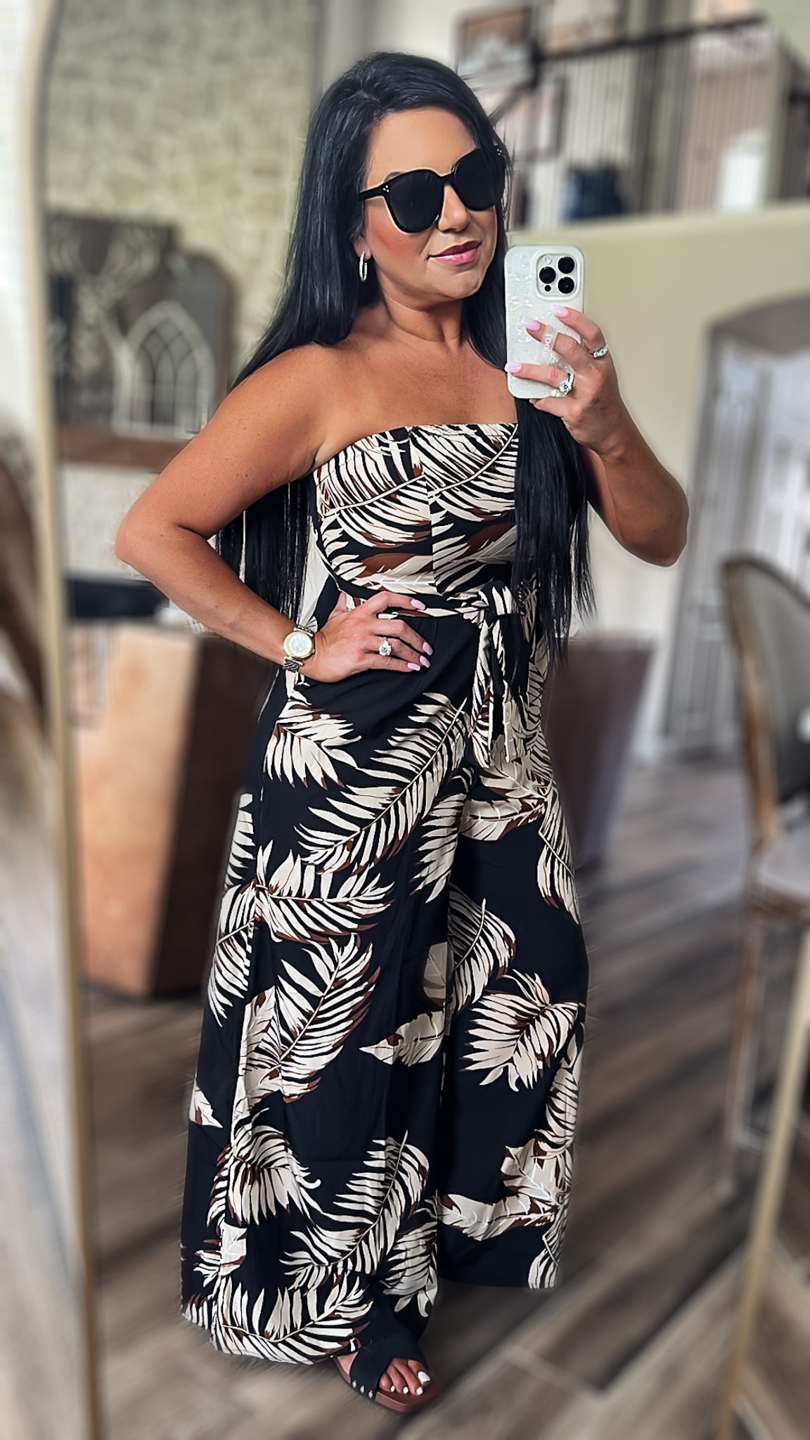 Safari Printed Strapless Wide Leg Jumpsuit with Pockets (Copy)