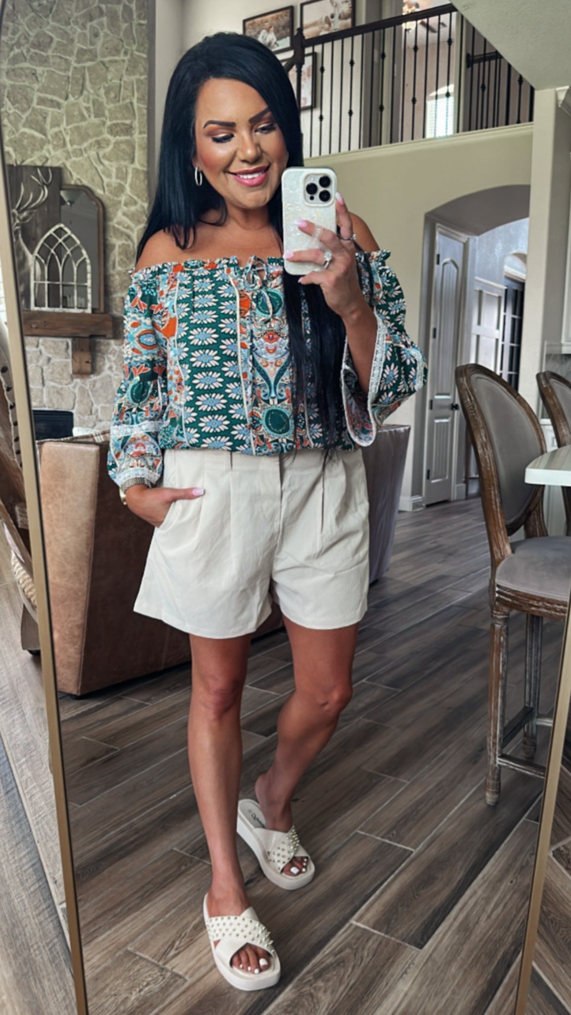 Festival Printed Frill Trim Off-Shoulder Blouse (Copy)
