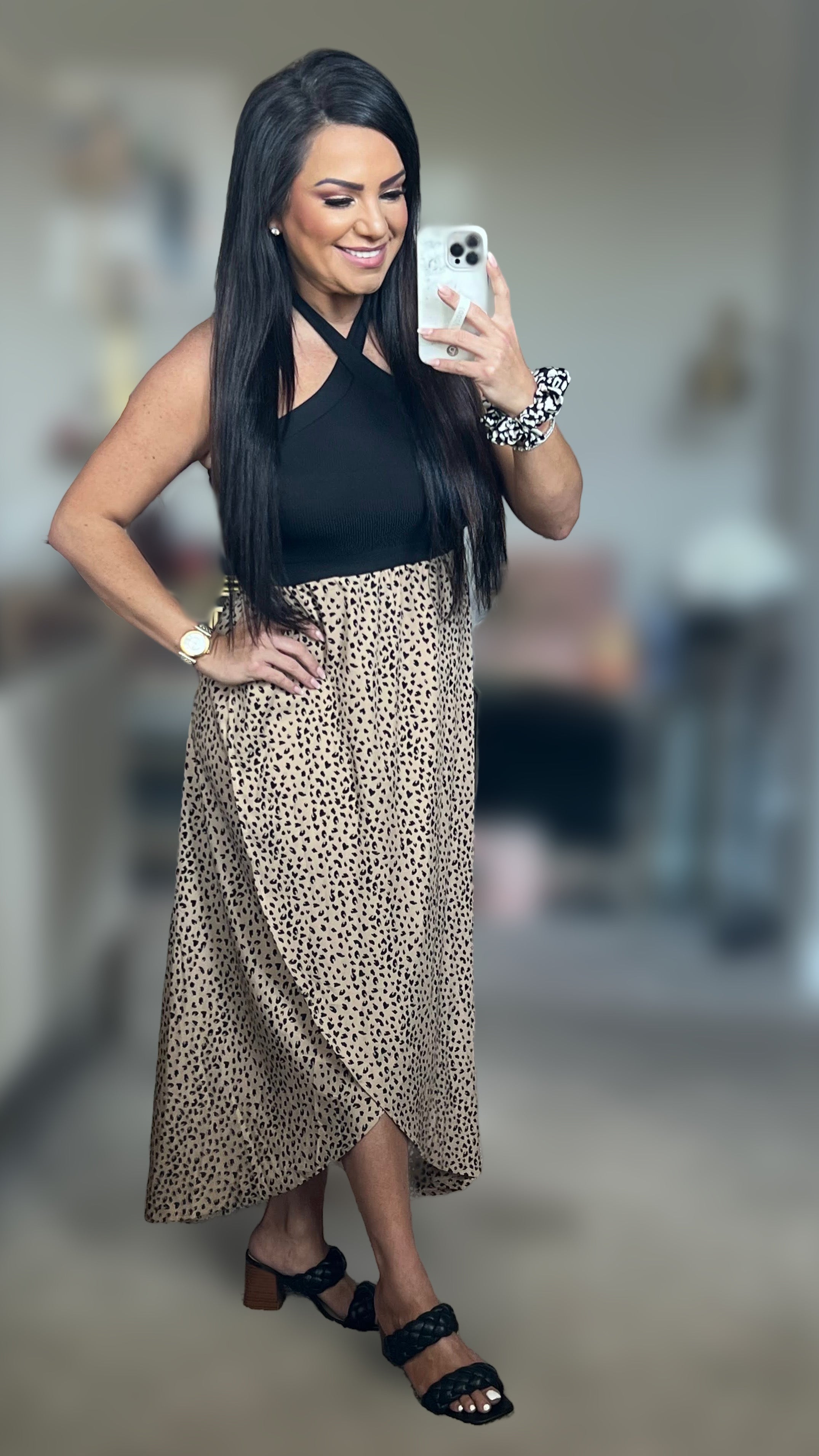 Nyaa Leopard Two-Tone Halter Neck Split Dress (Copy)
