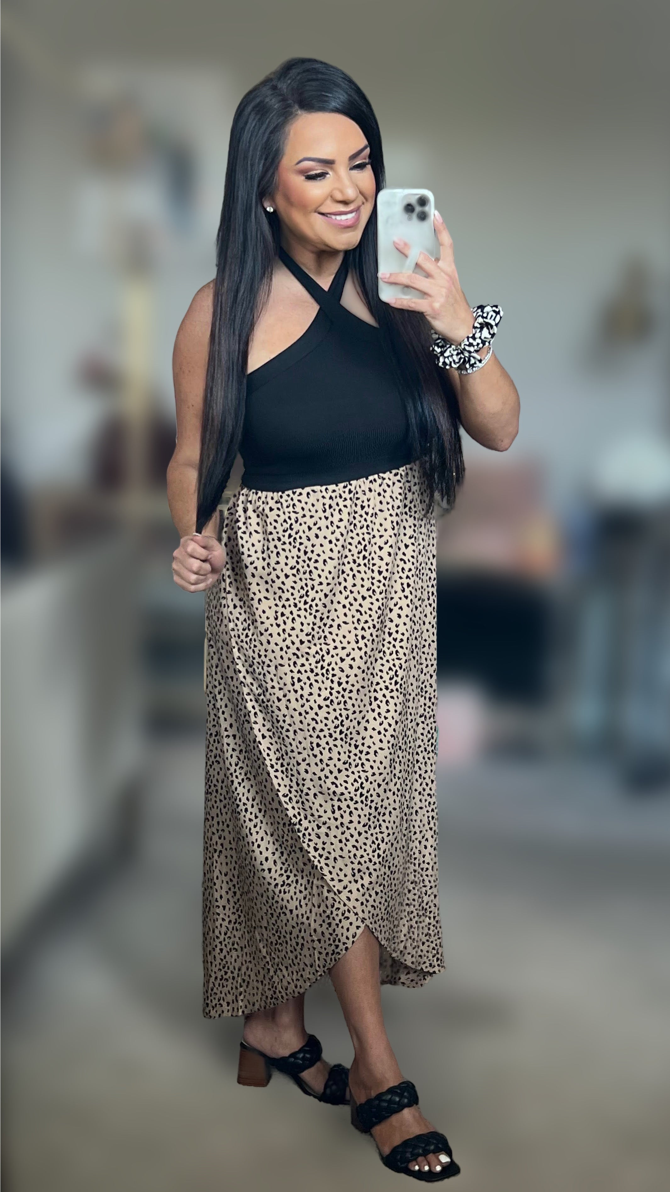 Nyaa Leopard Two-Tone Halter Neck Split Dress (Copy)