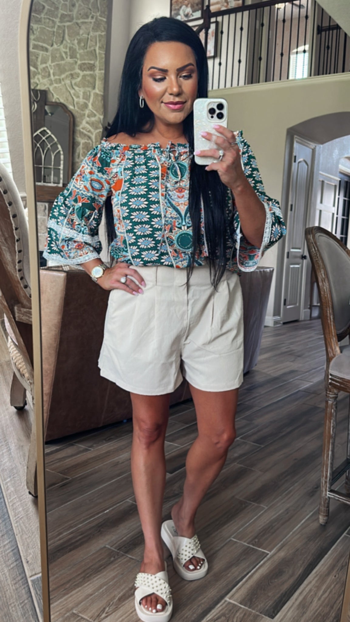 Festival Printed Frill Trim Off-Shoulder Blouse (Copy)