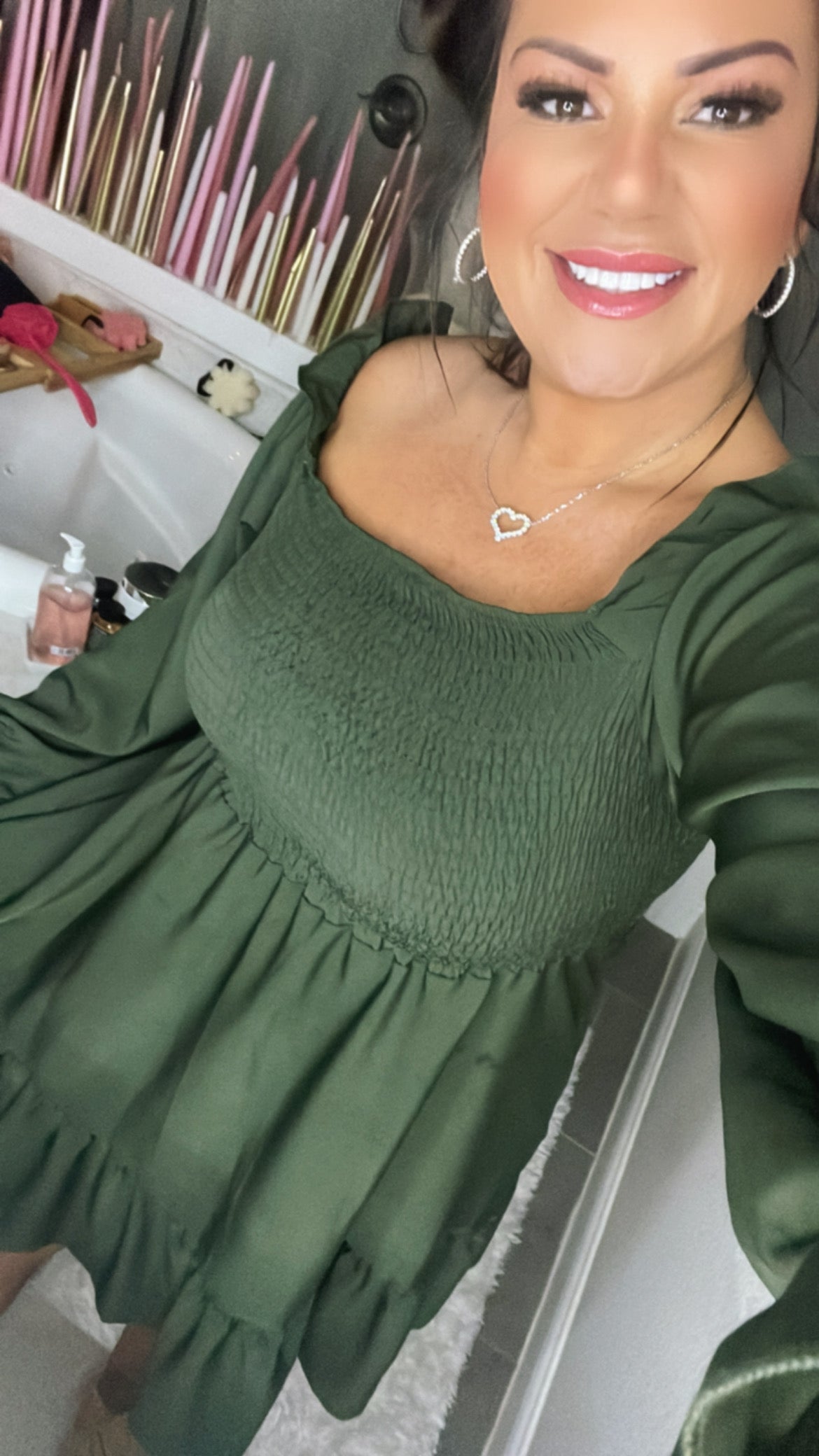 Hilary Smocked Flounce Sleeve Square Neck Dress (Copy)