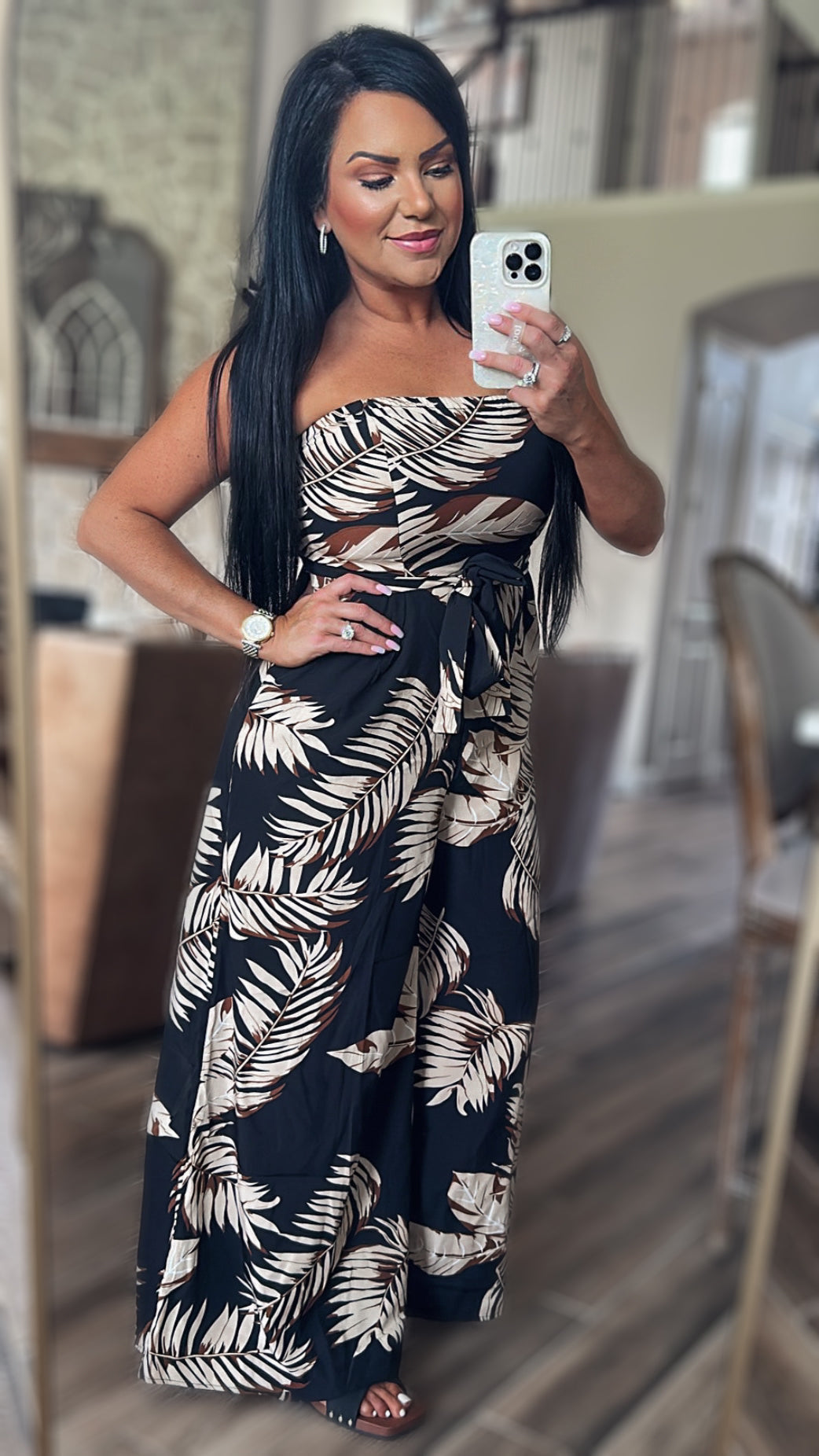 Safari Printed Strapless Wide Leg Jumpsuit with Pockets (Copy)