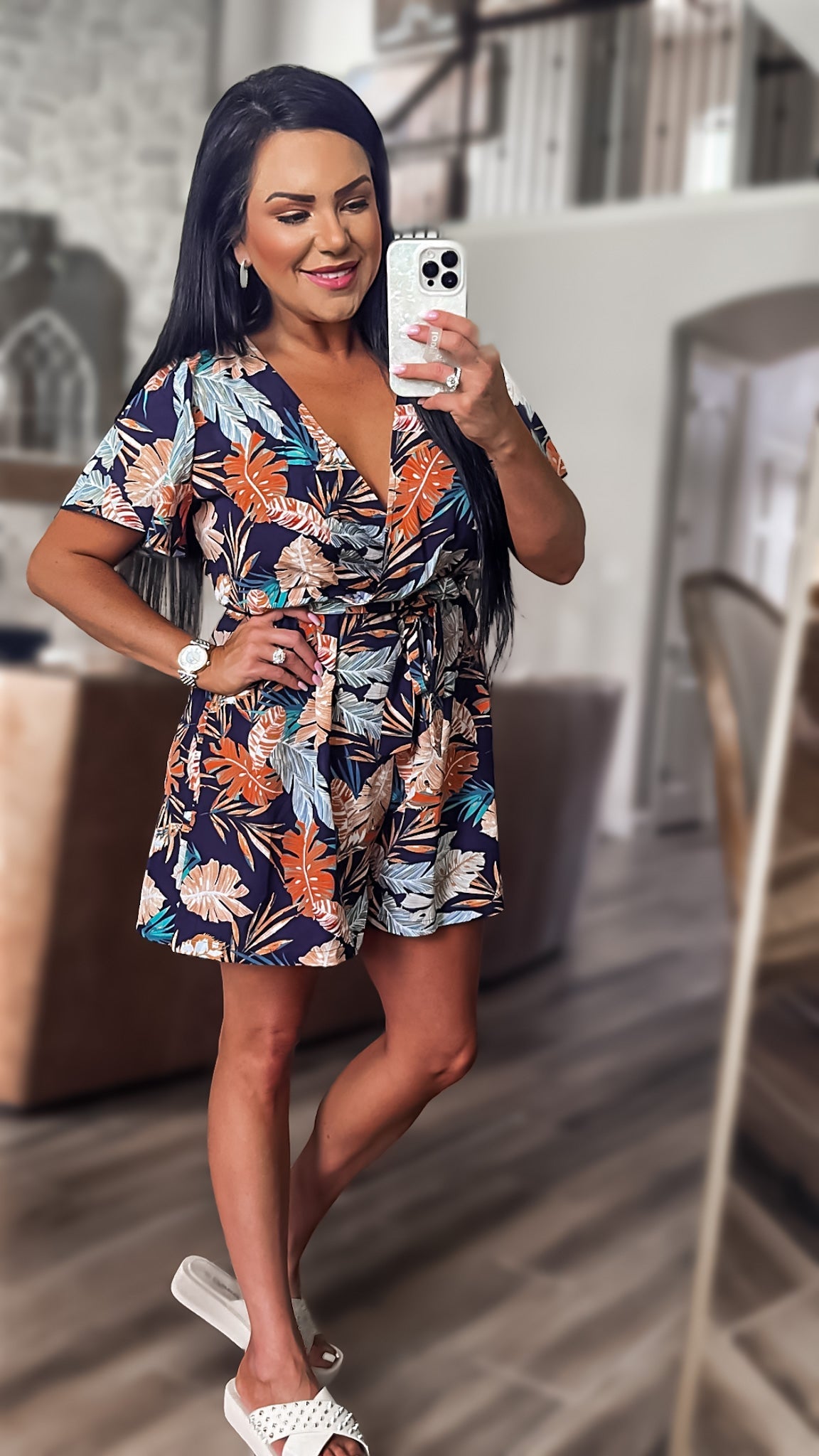 Heidi Botanical Print Surplice Neck Tie Waist Romper (Copy)