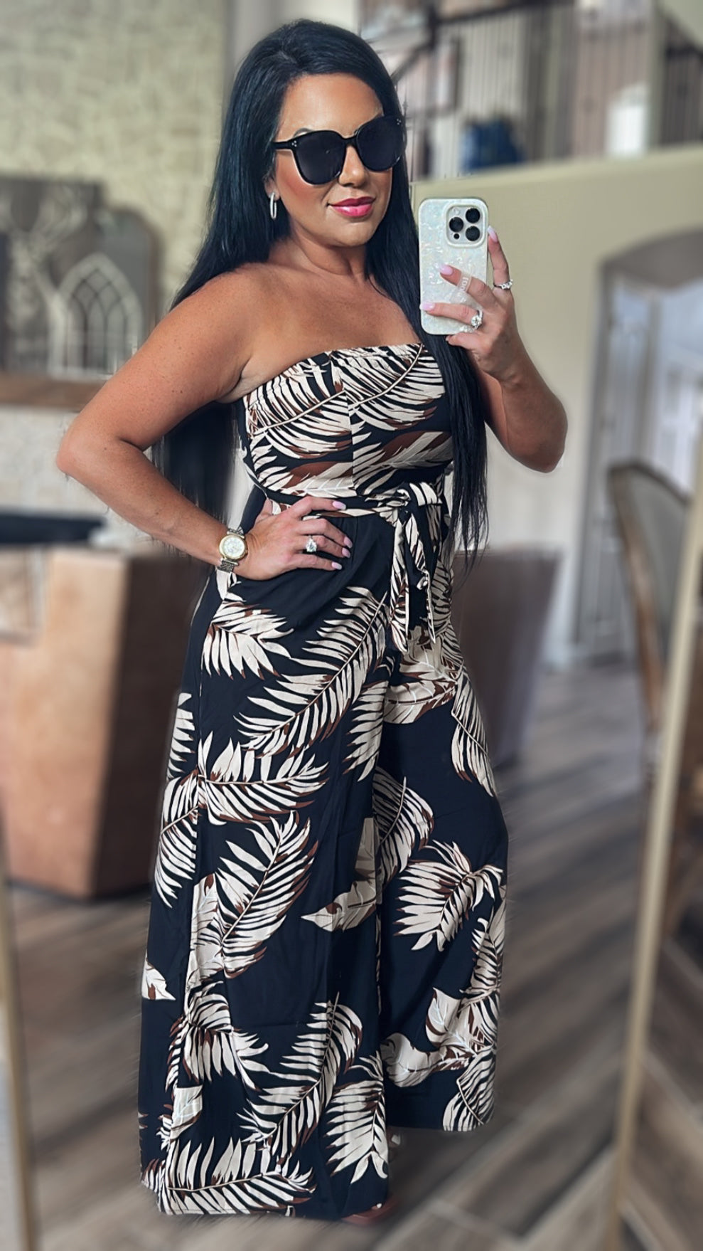 Safari Printed Strapless Wide Leg Jumpsuit with Pockets (Copy)