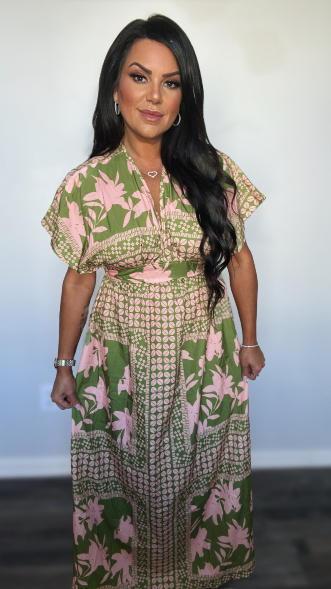 Gigi Grecian Floral Deep V Dolman Sleeve Split Maxi Dress (Copy)