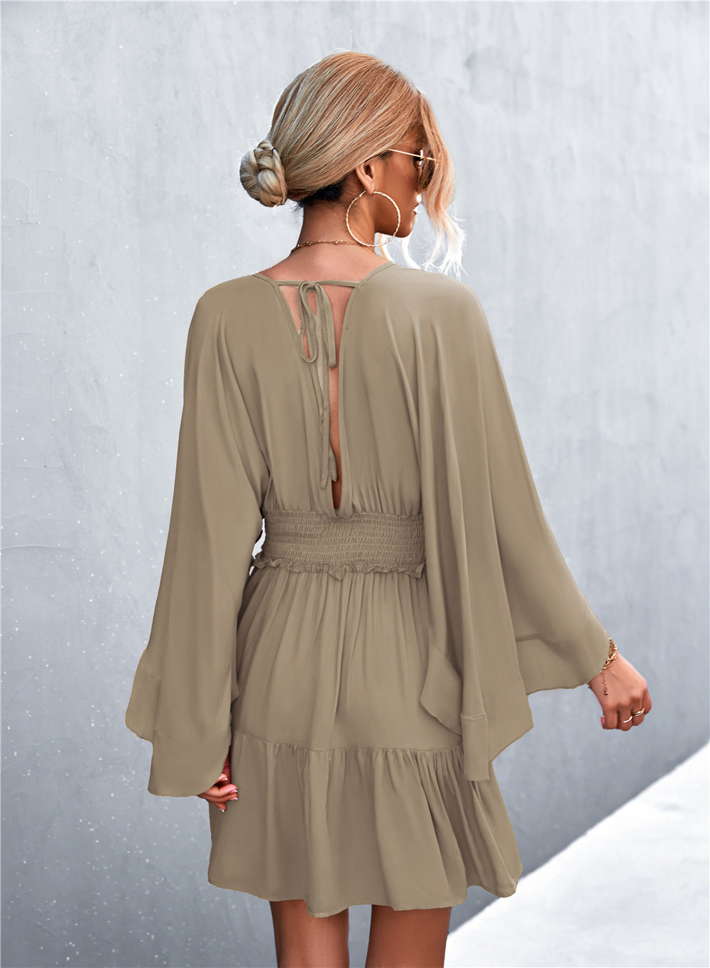 Hadley Decorative Button Smocked Waist Surplice Dress (Copy)