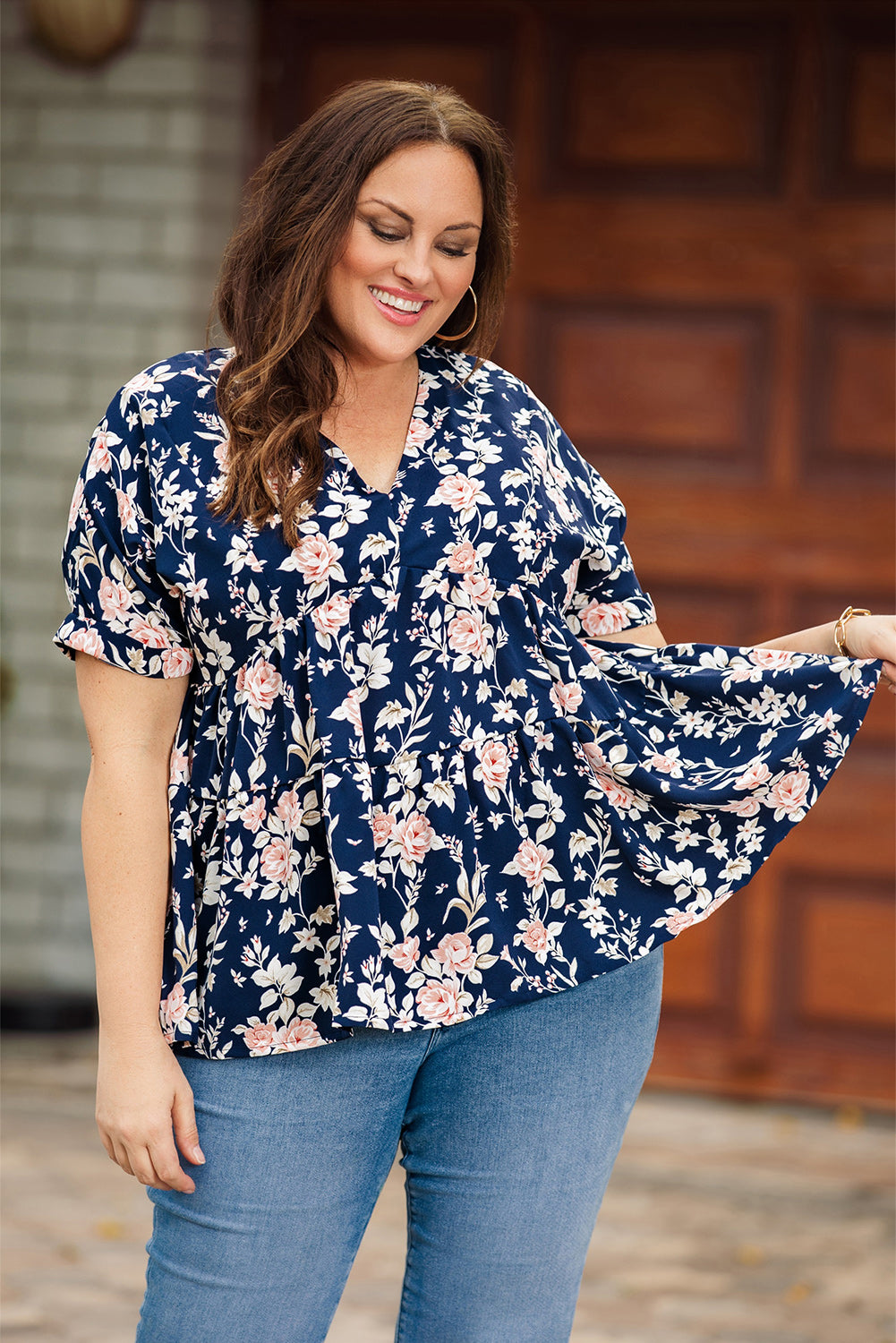 Blaine Floral V-Neck Tied Babydoll Blouse (Copy)