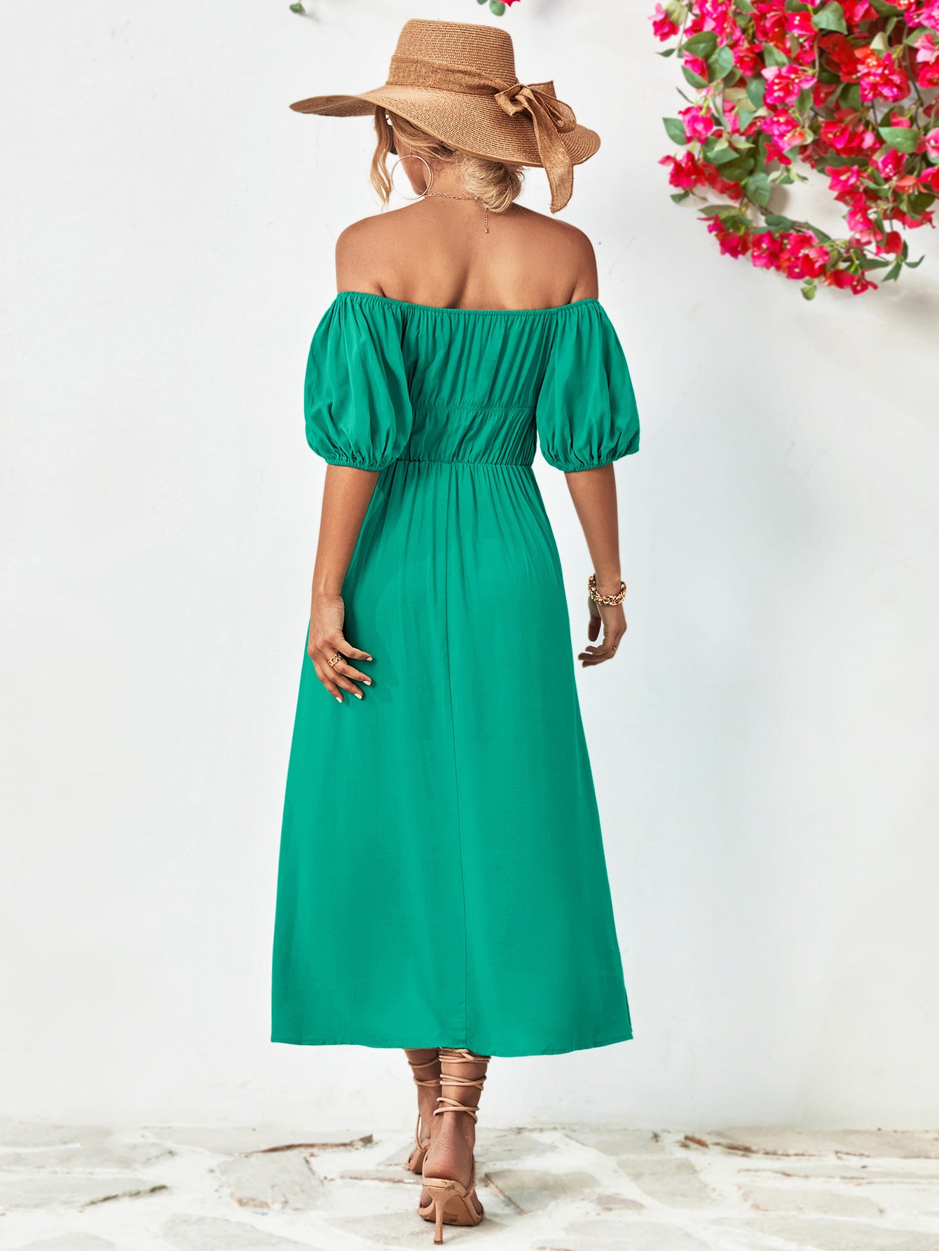 Nicola Off-Shoulder Balloon Sleeve Midi Dress (Copy)