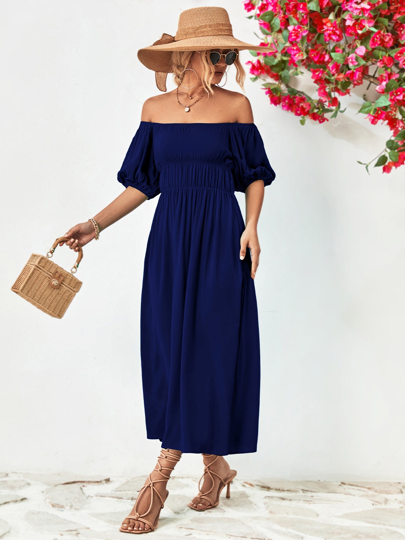 Nicola Off-Shoulder Balloon Sleeve Midi Dress (Copy)