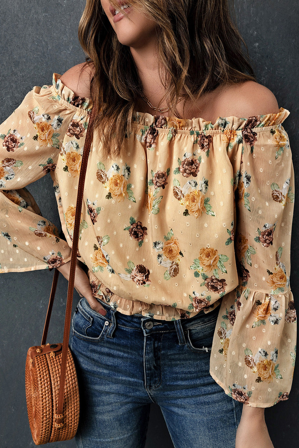 Faith Floral Off-Shoulder Ruffle Hem Top (Copy)