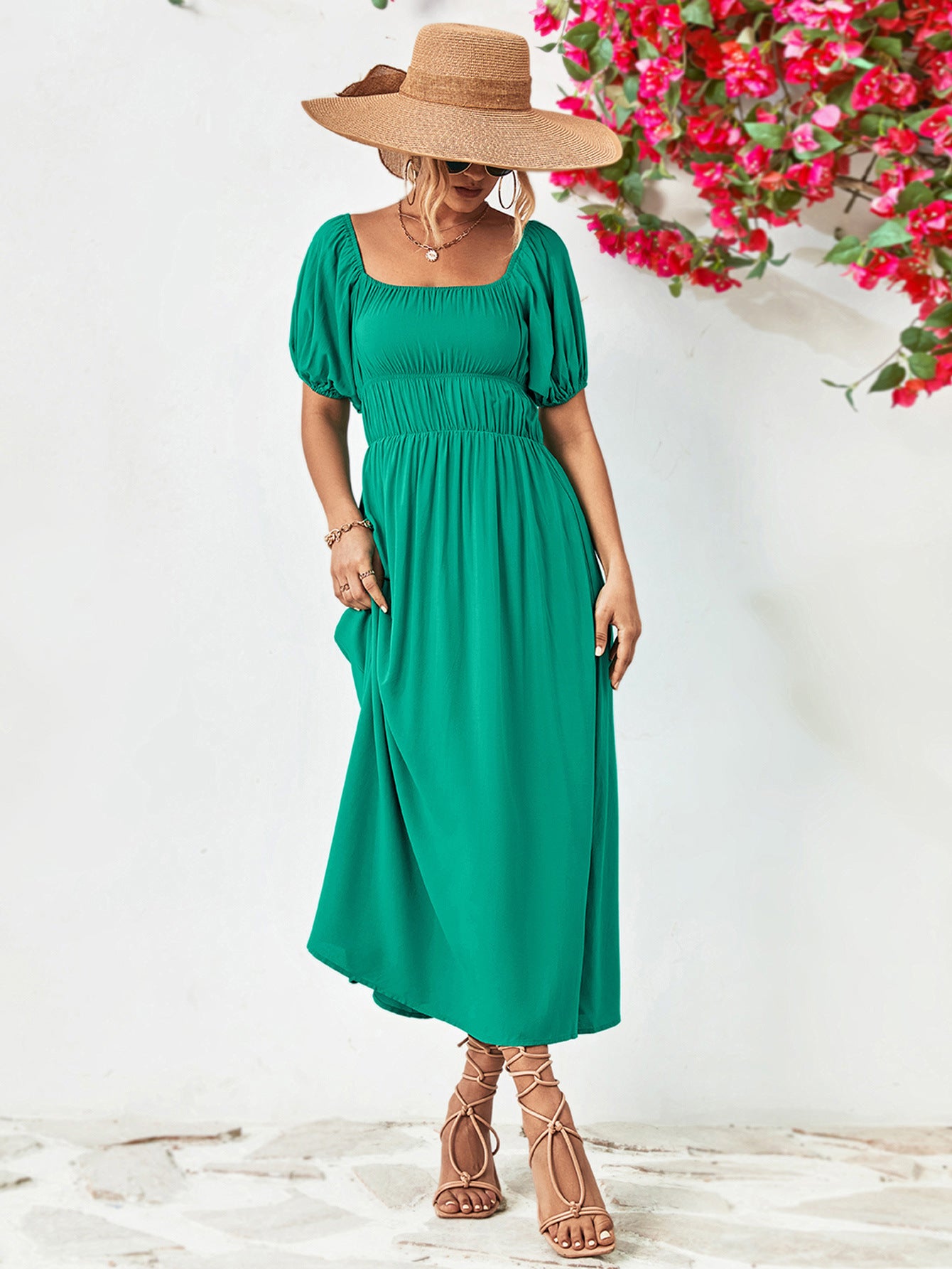 Nicola Off-Shoulder Balloon Sleeve Midi Dress (Copy)