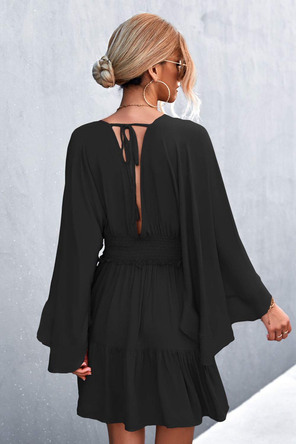 Hadley Decorative Button Smocked Waist Surplice Dress (Copy)