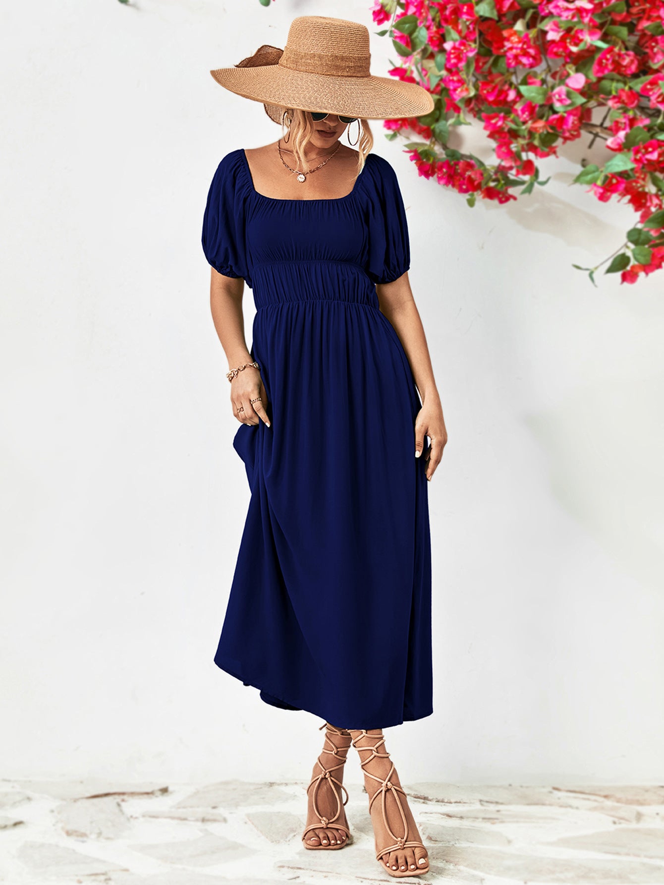 Nicola Off-Shoulder Balloon Sleeve Midi Dress (Copy)