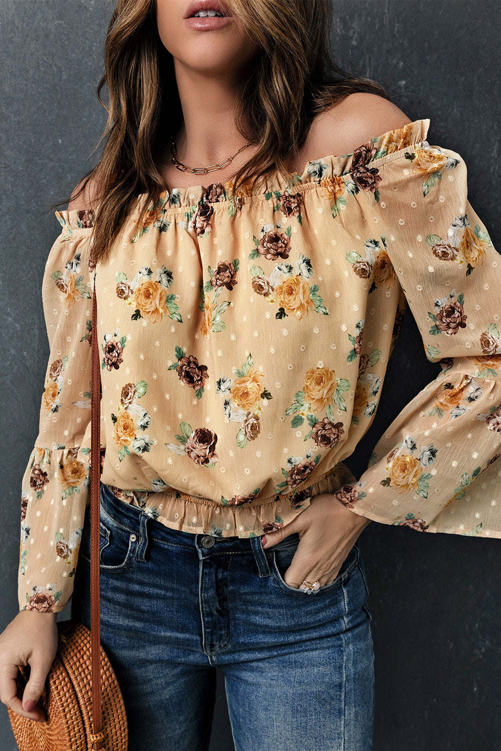 Faith Floral Off-Shoulder Ruffle Hem Top (Copy)