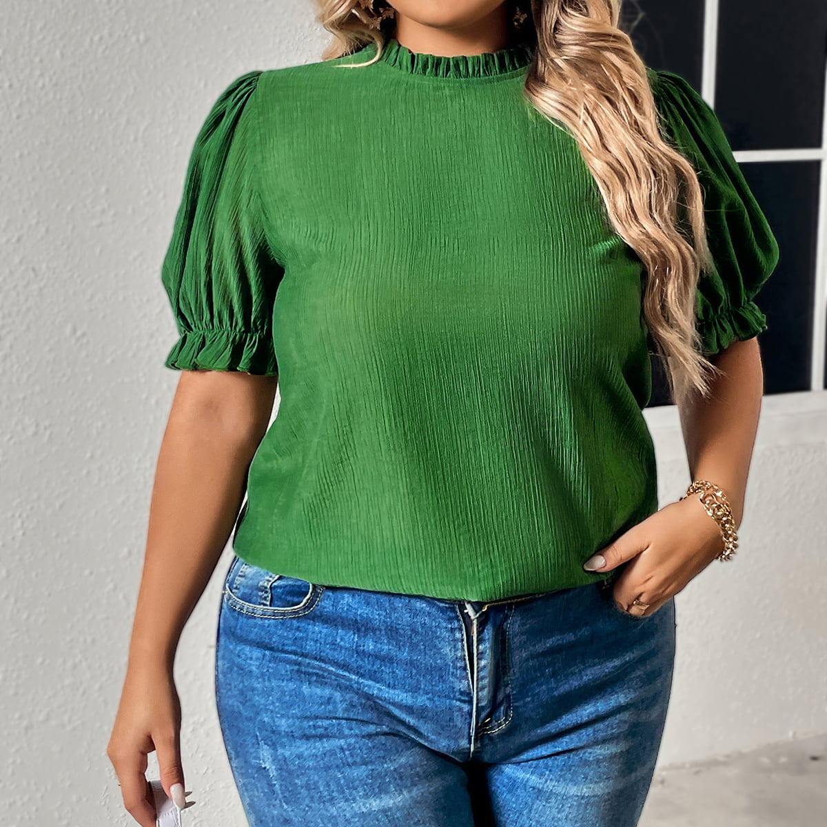 Charlotte Plus Size Round Neck Flounce Sleeve Blouse (Copy)