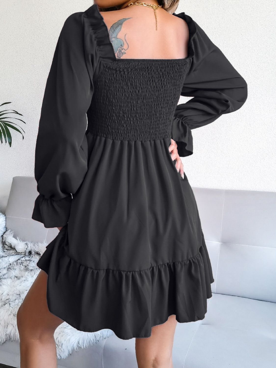 Hilary Smocked Flounce Sleeve Square Neck Dress (Copy)