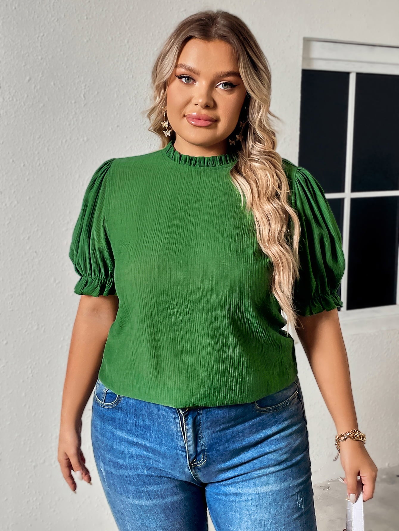 Charlotte Plus Size Round Neck Flounce Sleeve Blouse (Copy)