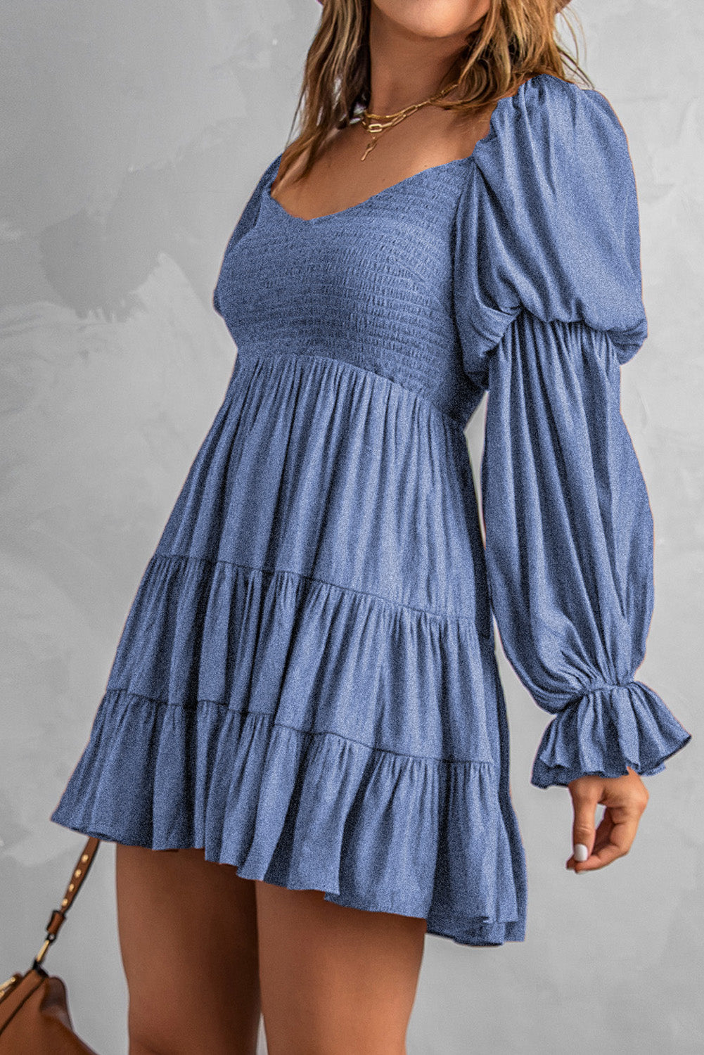 Bliss Smocked Off-Shoulder Tiered Mini Dress (Copy)