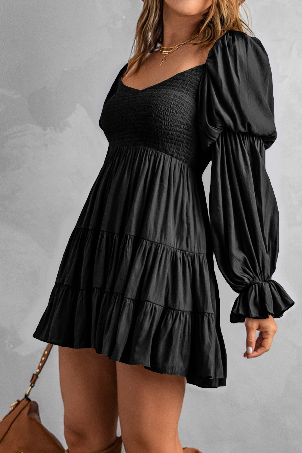 Bliss Smocked Off-Shoulder Tiered Mini Dress (Copy)