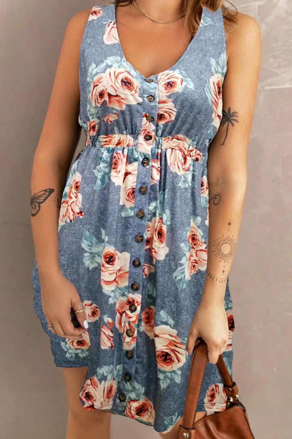 Carson Scoop Neck Sleeveless Buttoned Magic Dress with Pockets (Copy)