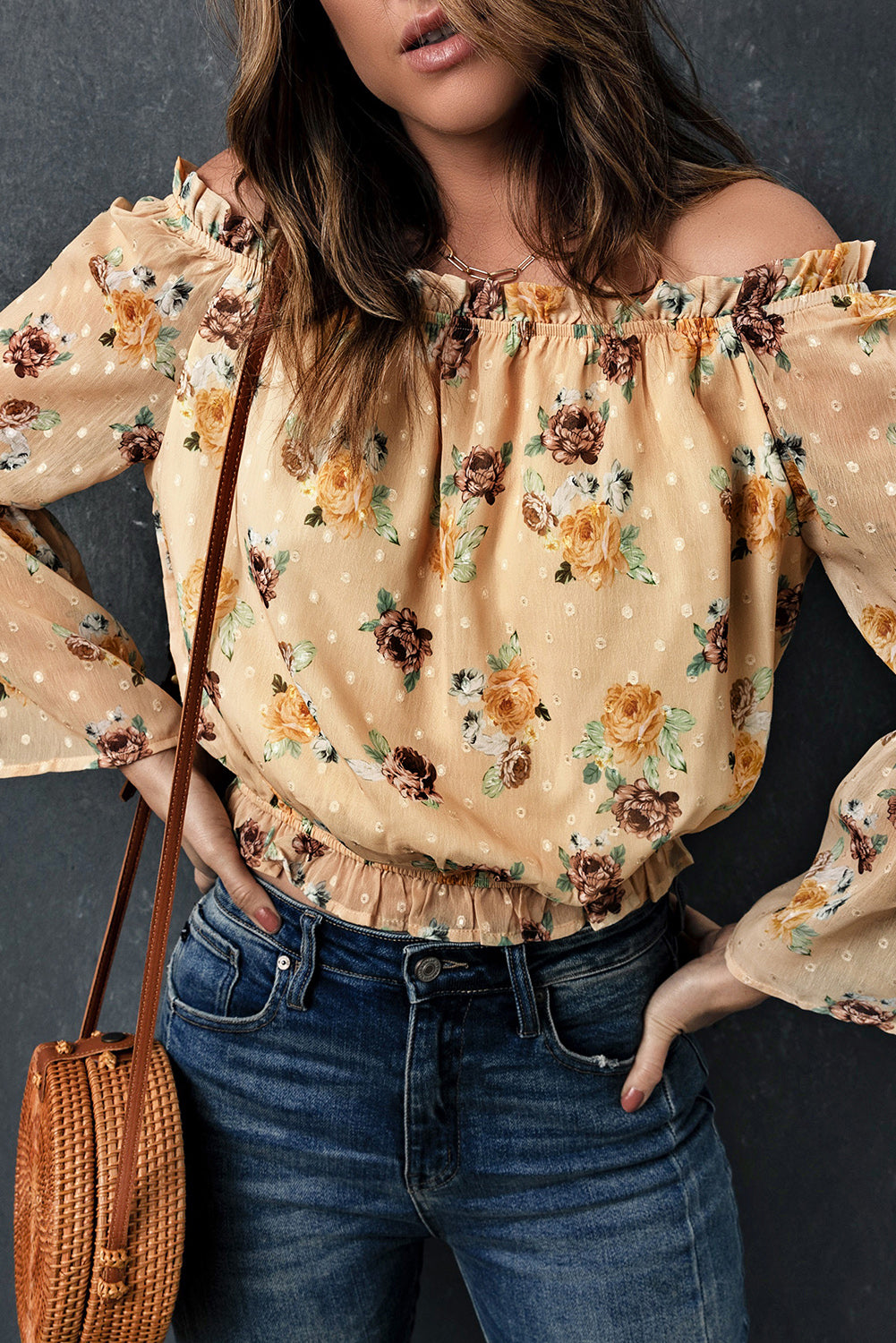 Faith Floral Off-Shoulder Ruffle Hem Top (Copy)