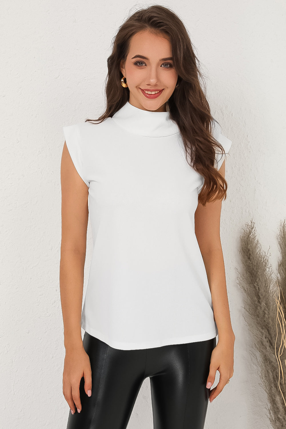 Amaya Mock Neck Cap Sleeve Blouse (Copy)
