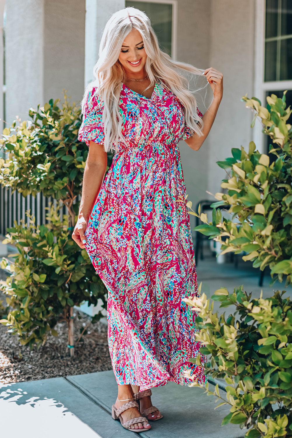 One Thing at a Time Multicolored V-Neck Maxi Dress