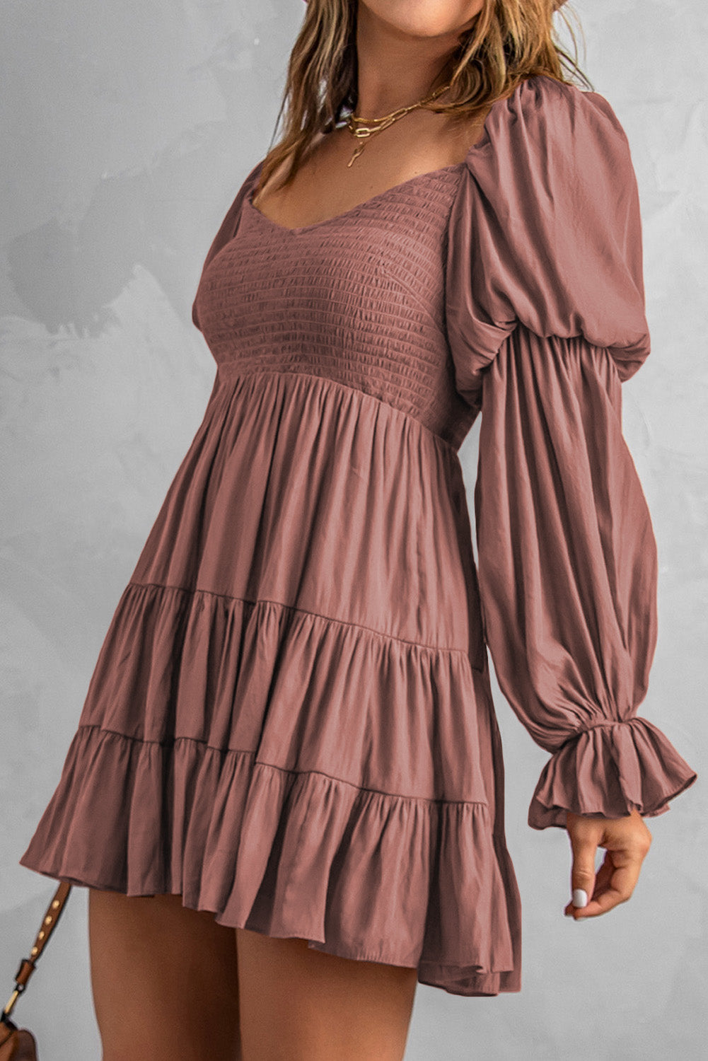 Bliss Smocked Off-Shoulder Tiered Mini Dress (Copy)